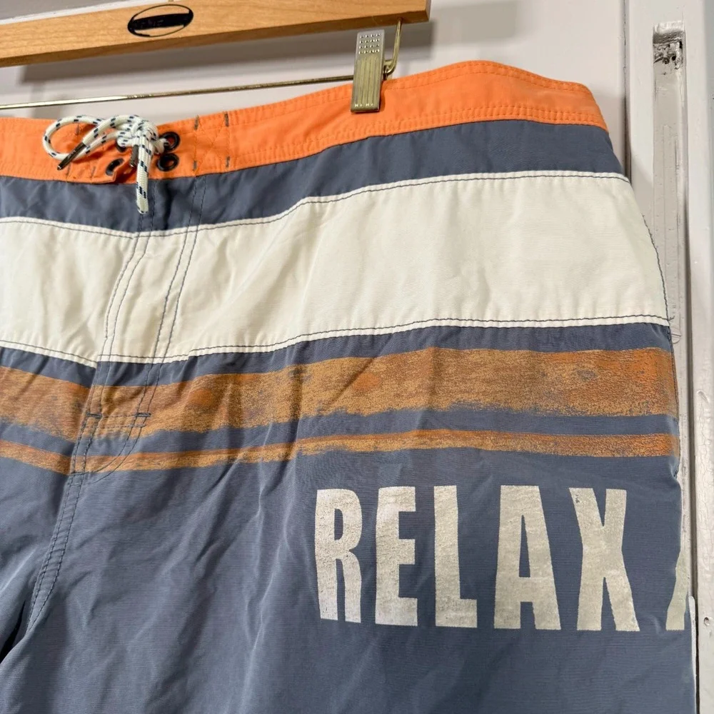 Tommy Bahama Relax Swim Shorts Men's Blue Striped Drawstrings Trunks Beach - 2XL